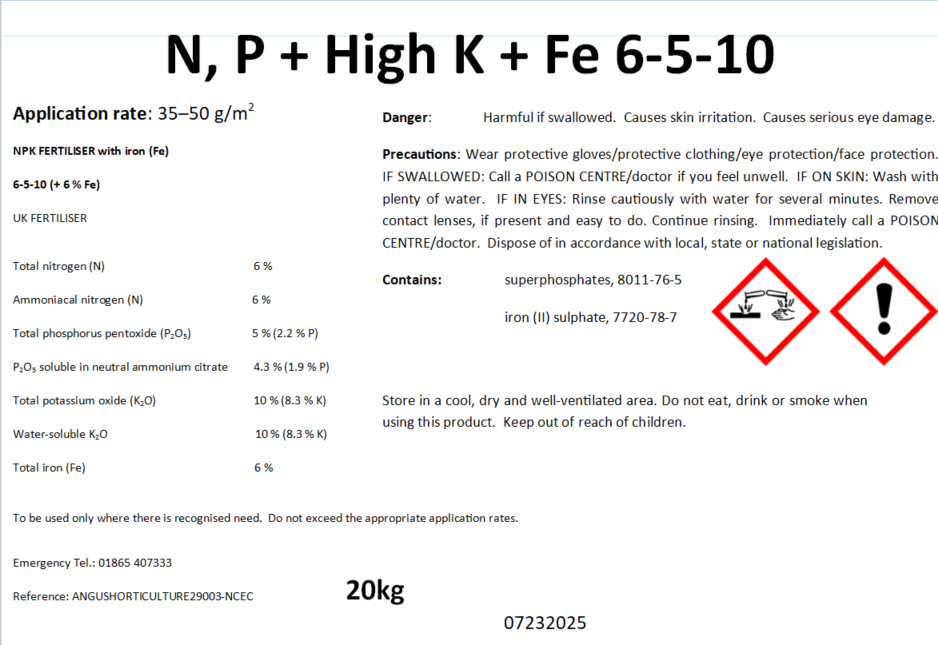 Angus High Iron: 6-5-10 + 6Fe (mini 1-2.5mm) in 20 kg EXW