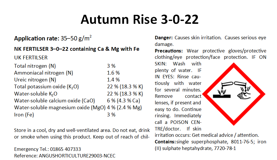 Turf Rise Autumn / Winter lawn treatment 3-0-22